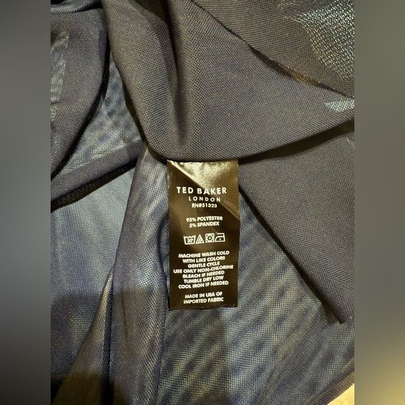 Ted Baker Classic Floral Navy Short Sleeve Size Large Lined Mock Neck Mesh Top - Picture 2 of 8